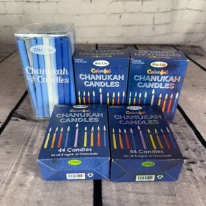 Lot of Small Chanukah Candles 4 Boxes Colorful and 1 Box Blue and White